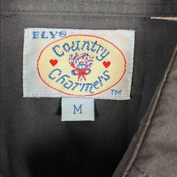 Vintage Ely Country Charmers Embroidered Black and Red Roses Cowgirl Pearl Snap - Picture 3 of 8